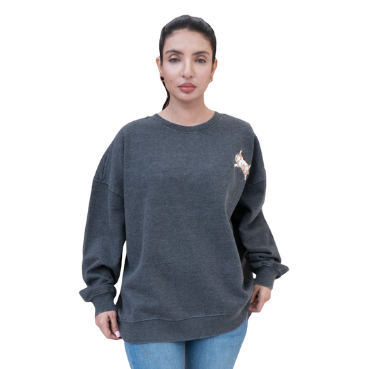 Embroidered Holiday Cat Sweatshirt-Grey Ombre